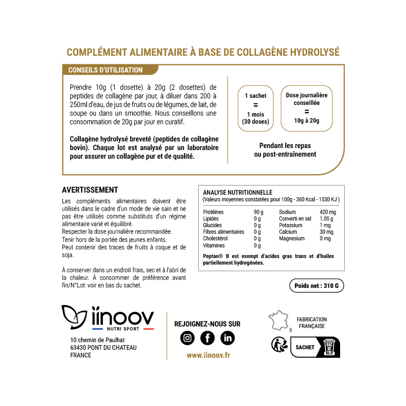 Etiquette du sachet de 310g Peptides de collagene Peptan