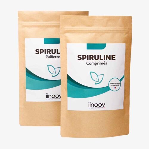 Sachets de spirulines en paillettes et en comprimés
