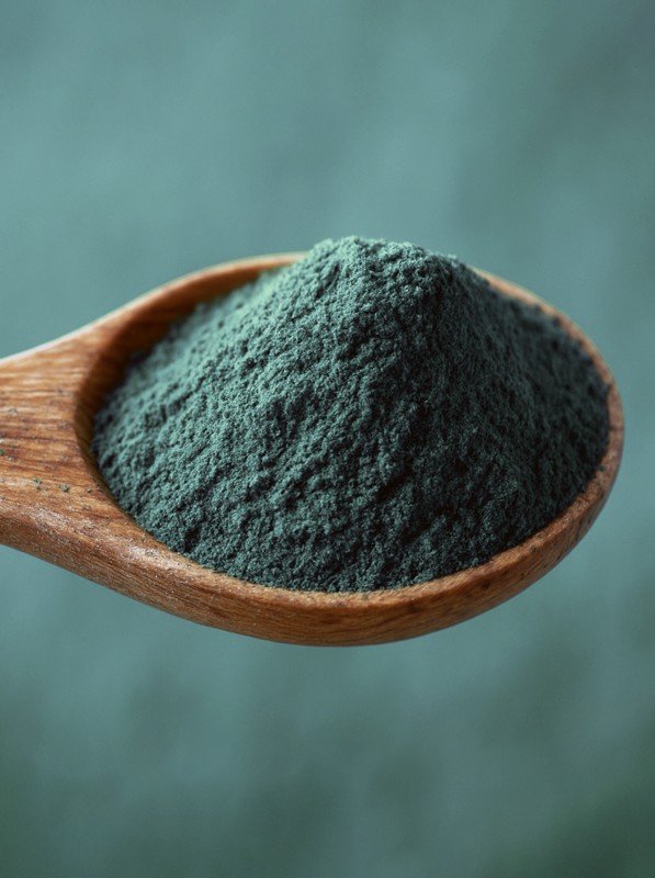spiruline en poudre dans une cuillère